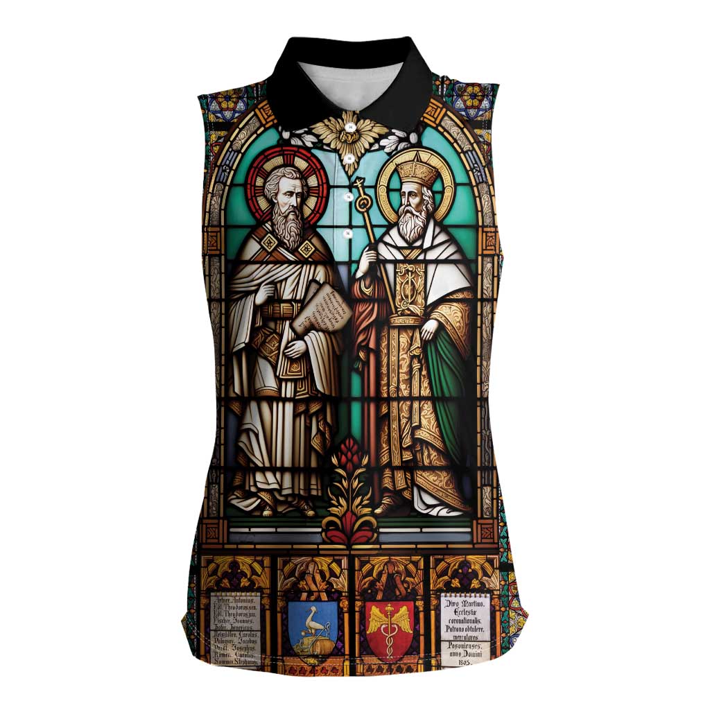 Happy Saints Cyril and Methodius Day Women Sleeveless Polo Shirt Christian Stained-Glass Window