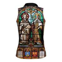 Happy Saints Cyril and Methodius Day Women Sleeveless Polo Shirt Christian Stained-Glass Window