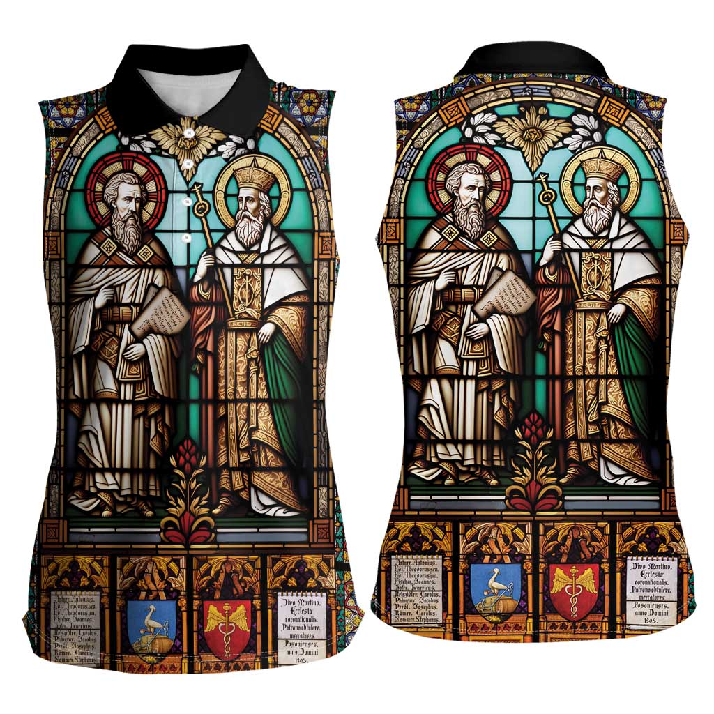 Happy Saints Cyril and Methodius Day Women Sleeveless Polo Shirt Christian Stained-Glass Window