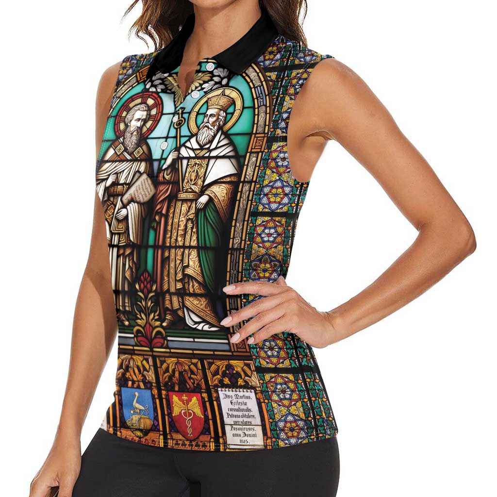 Happy Saints Cyril and Methodius Day Women Sleeveless Polo Shirt Christian Stained-Glass Window