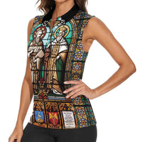 Happy Saints Cyril and Methodius Day Women Sleeveless Polo Shirt Christian Stained-Glass Window