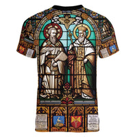 Happy Saints Cyril and Methodius Day Women V-Neck T-Shirt Christian Stained-Glass Window