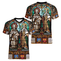 Happy Saints Cyril and Methodius Day Women V-Neck T-Shirt Christian Stained-Glass Window