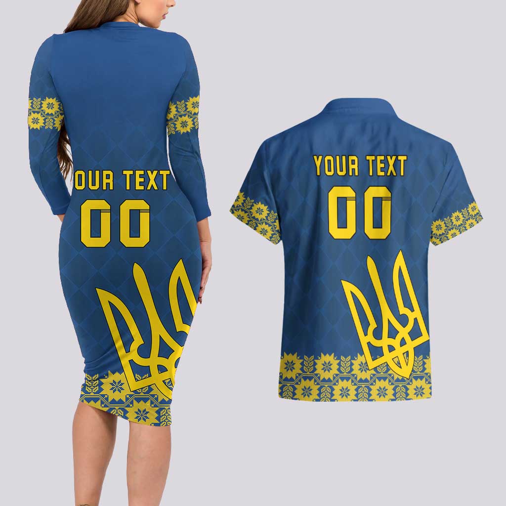 Custom Ukraine Volleyball Couples Matching Long Sleeve Bodycon Dress and Hawaiian Shirt Cholovicha Zbirna Ukrainy z Volejbolu