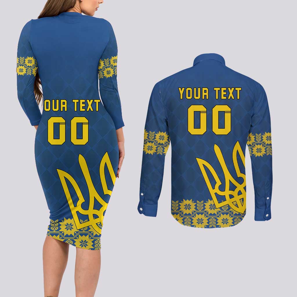 Custom Ukraine Volleyball Couples Matching Long Sleeve Bodycon Dress and Long Sleeve Button Shirt Cholovicha Zbirna Ukrainy z Volejbolu