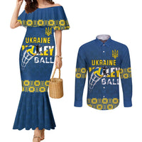 Custom Ukraine Volleyball Couples Matching Mermaid Dress and Long Sleeve Button Shirt Cholovicha Zbirna Ukrainy z Volejbolu