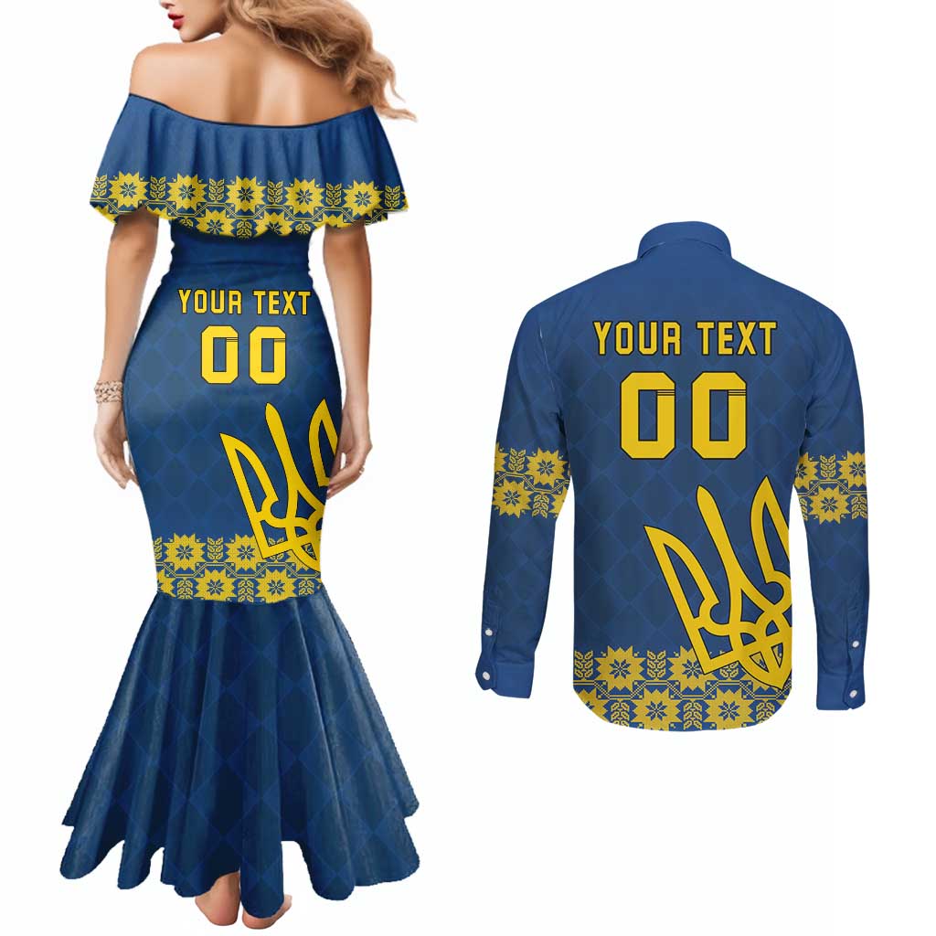 Custom Ukraine Volleyball Couples Matching Mermaid Dress and Long Sleeve Button Shirt Cholovicha Zbirna Ukrainy z Volejbolu
