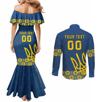 Custom Ukraine Volleyball Couples Matching Mermaid Dress and Long Sleeve Button Shirt Cholovicha Zbirna Ukrainy z Volejbolu