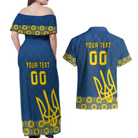 Custom Ukraine Volleyball Couples Matching Off Shoulder Maxi Dress and Hawaiian Shirt Cholovicha Zbirna Ukrainy z Volejbolu