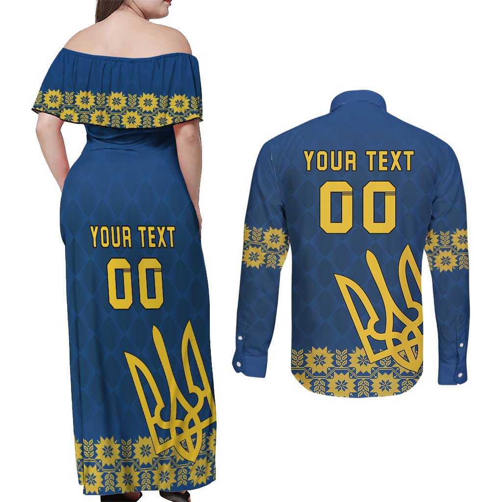 Custom Ukraine Volleyball Couples Matching Off Shoulder Maxi Dress and Long Sleeve Button Shirt Cholovicha Zbirna Ukrainy z Volejbolu