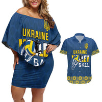 Custom Ukraine Volleyball Couples Matching Off Shoulder Short Dress and Hawaiian Shirt Cholovicha Zbirna Ukrainy z Volejbolu