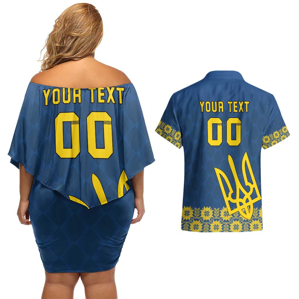 Custom Ukraine Volleyball Couples Matching Off Shoulder Short Dress and Hawaiian Shirt Cholovicha Zbirna Ukrainy z Volejbolu