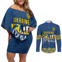 Custom Ukraine Volleyball Couples Matching Off Shoulder Short Dress and Long Sleeve Button Shirt Cholovicha Zbirna Ukrainy z Volejbolu