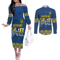 Custom Ukraine Volleyball Couples Matching Off The Shoulder Long Sleeve Dress and Long Sleeve Button Shirt Cholovicha Zbirna Ukrainy z Volejbolu