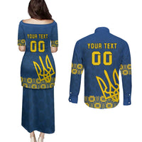 Custom Ukraine Volleyball Couples Matching Puletasi and Long Sleeve Button Shirt Cholovicha Zbirna Ukrainy z Volejbolu