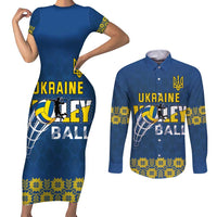 Custom Ukraine Volleyball Couples Matching Short Sleeve Bodycon Dress and Long Sleeve Button Shirt Cholovicha Zbirna Ukrainy z Volejbolu