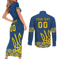 Custom Ukraine Volleyball Couples Matching Short Sleeve Bodycon Dress and Long Sleeve Button Shirt Cholovicha Zbirna Ukrainy z Volejbolu