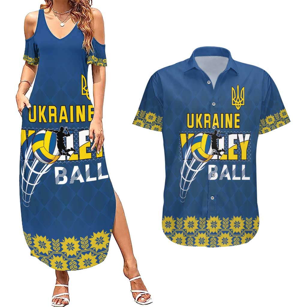 Custom Ukraine Volleyball Couples Matching Summer Maxi Dress and Hawaiian Shirt Cholovicha Zbirna Ukrainy z Volejbolu