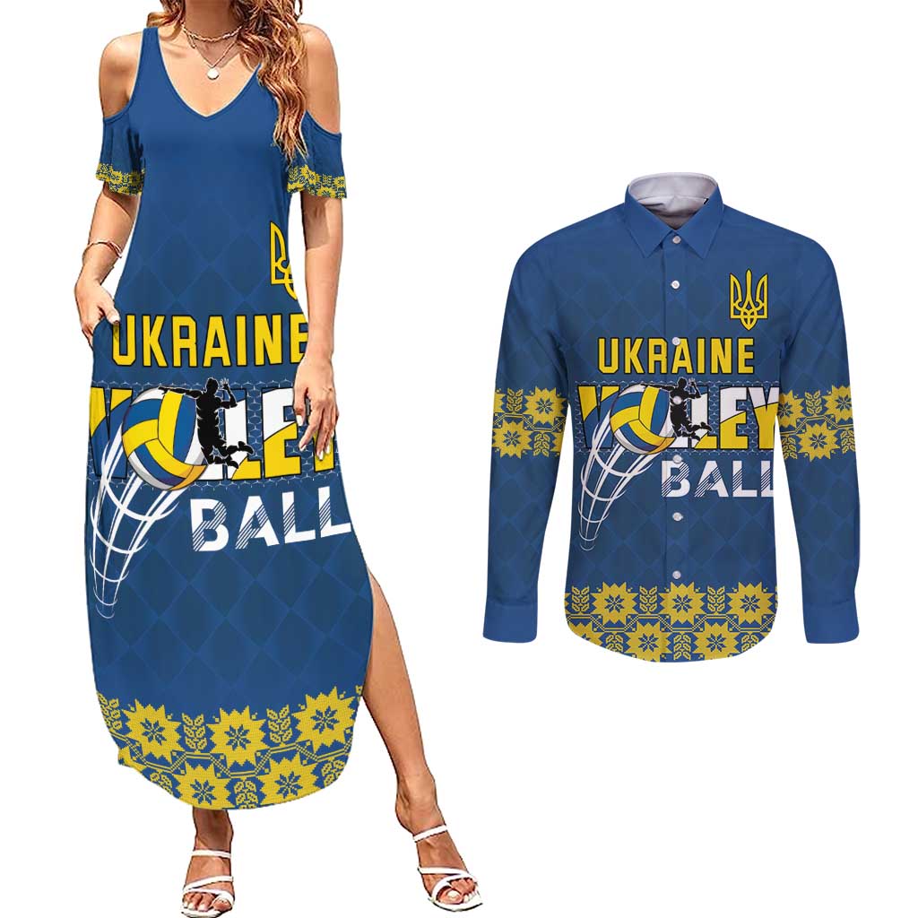 Custom Ukraine Volleyball Couples Matching Summer Maxi Dress and Long Sleeve Button Shirt Cholovicha Zbirna Ukrainy z Volejbolu