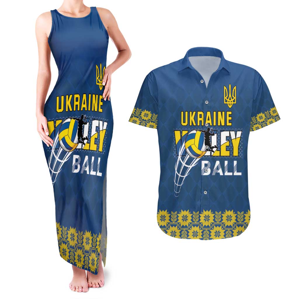 Custom Ukraine Volleyball Couples Matching Tank Maxi Dress and Hawaiian Shirt Cholovicha Zbirna Ukrainy z Volejbolu