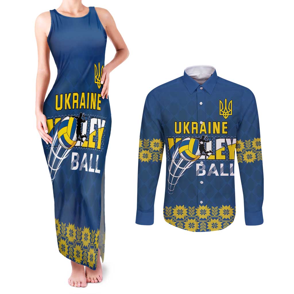 Custom Ukraine Volleyball Couples Matching Tank Maxi Dress and Long Sleeve Button Shirt Cholovicha Zbirna Ukrainy z Volejbolu