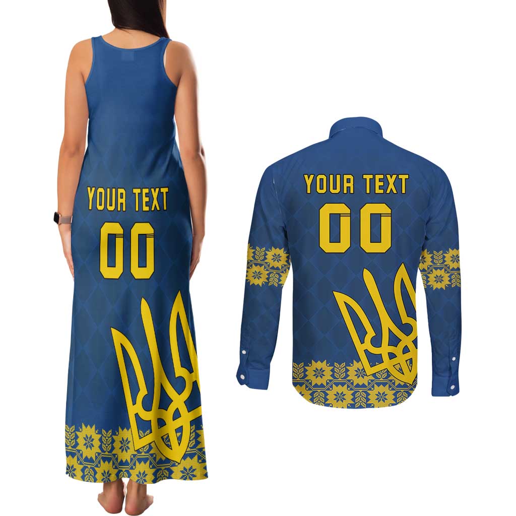 Custom Ukraine Volleyball Couples Matching Tank Maxi Dress and Long Sleeve Button Shirt Cholovicha Zbirna Ukrainy z Volejbolu