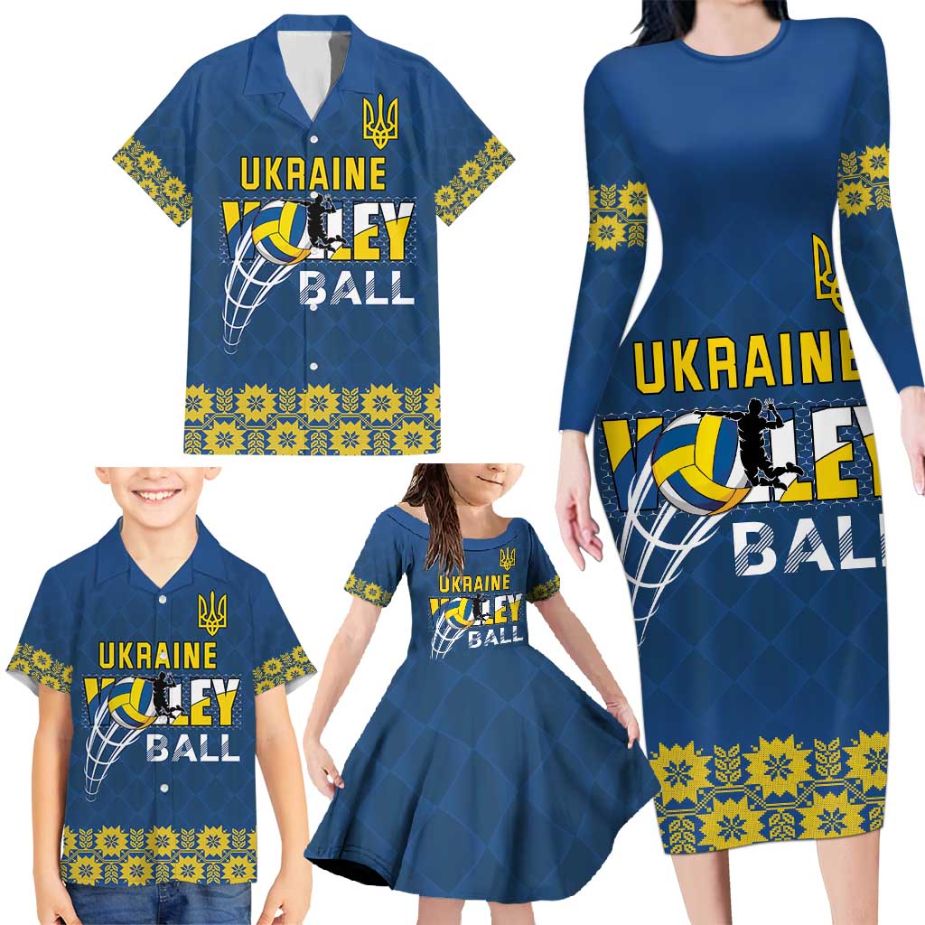Custom Ukraine Volleyball Family Matching Long Sleeve Bodycon Dress and Hawaiian Shirt Cholovicha Zbirna Ukrainy z Volejbolu