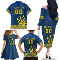 Custom Ukraine Volleyball Family Matching Off The Shoulder Long Sleeve Dress and Hawaiian Shirt Cholovicha Zbirna Ukrainy z Volejbolu