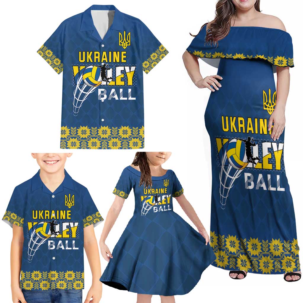 Custom Ukraine Volleyball Family Matching Off Shoulder Maxi Dress and Hawaiian Shirt Cholovicha Zbirna Ukrainy z Volejbolu