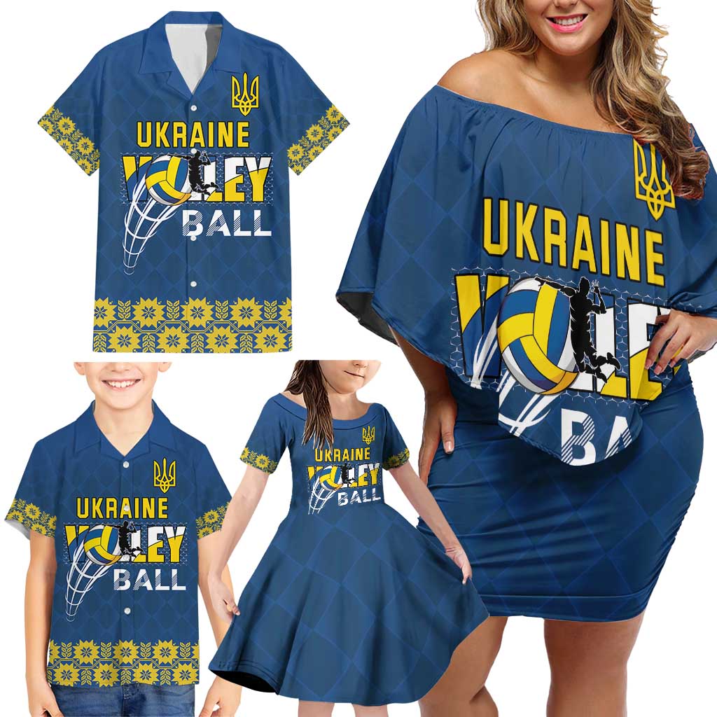 Custom Ukraine Volleyball Family Matching Off Shoulder Short Dress and Hawaiian Shirt Cholovicha Zbirna Ukrainy z Volejbolu