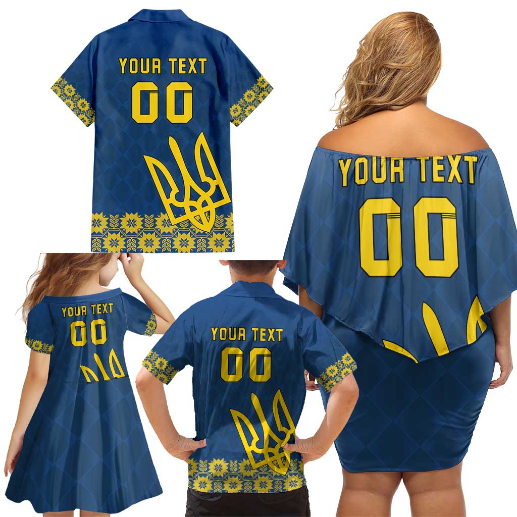 Custom Ukraine Volleyball Family Matching Off Shoulder Short Dress and Hawaiian Shirt Cholovicha Zbirna Ukrainy z Volejbolu