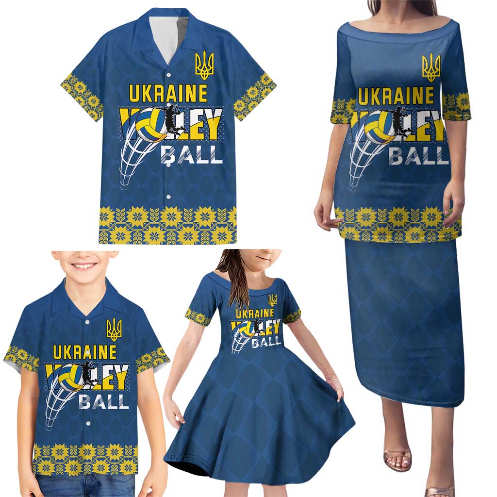 Custom Ukraine Volleyball Family Matching Puletasi and Hawaiian Shirt Cholovicha Zbirna Ukrainy z Volejbolu