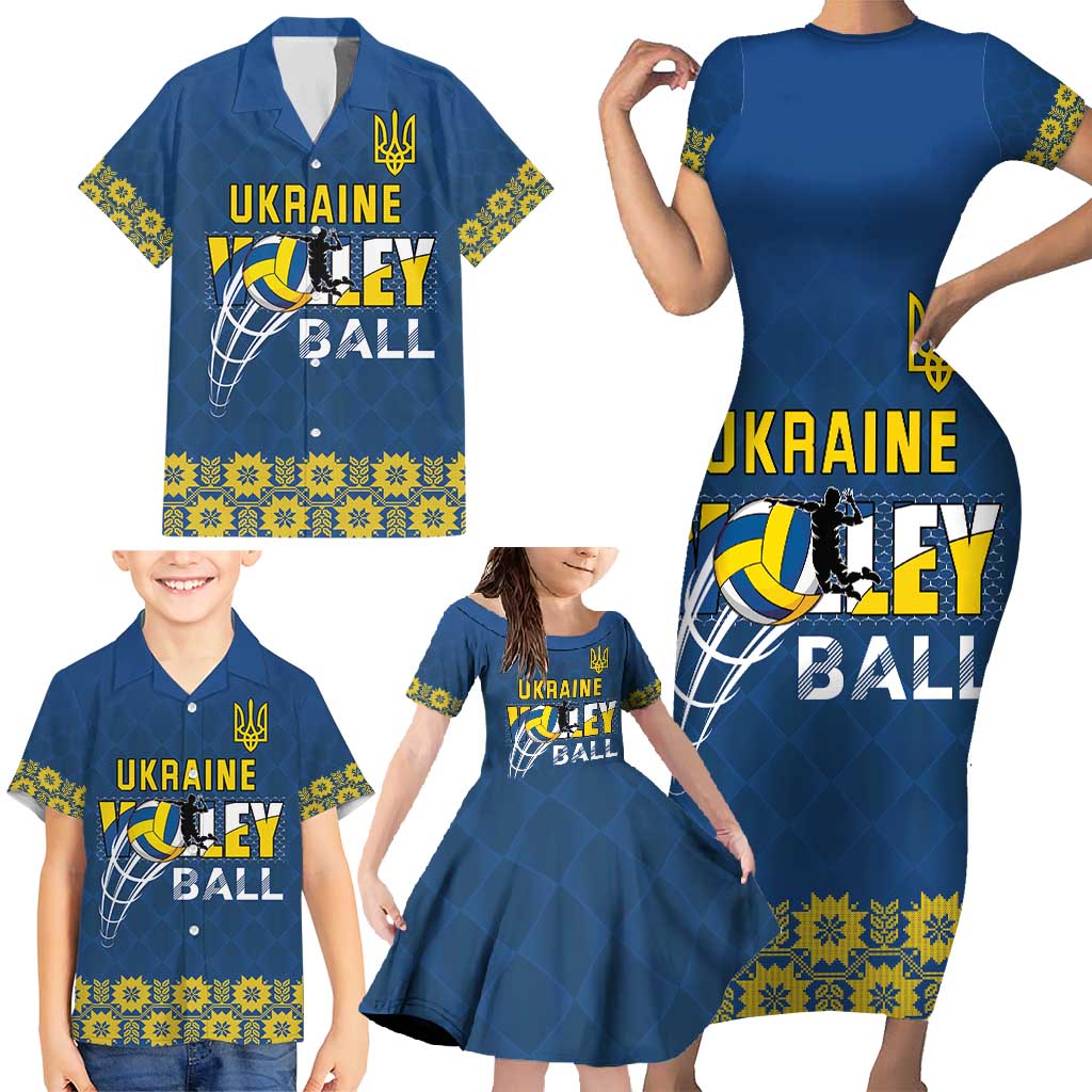 Custom Ukraine Volleyball Family Matching Short Sleeve Bodycon Dress and Hawaiian Shirt Cholovicha Zbirna Ukrainy z Volejbolu