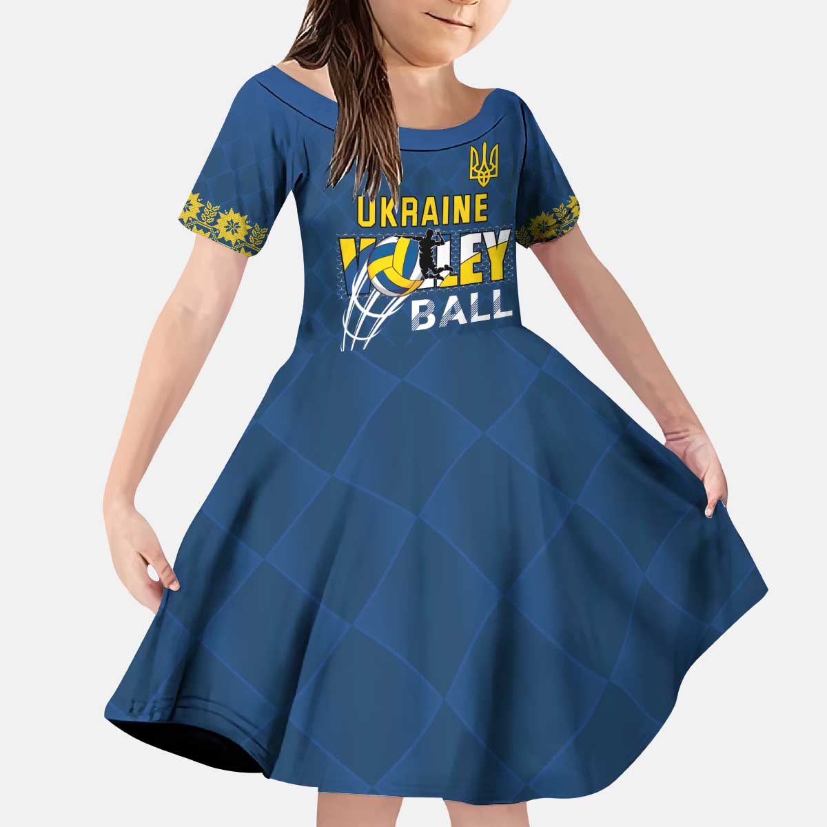 Custom Ukraine Volleyball Kid Short Sleeve Dress Cholovicha Zbirna Ukrainy z Volejbolu