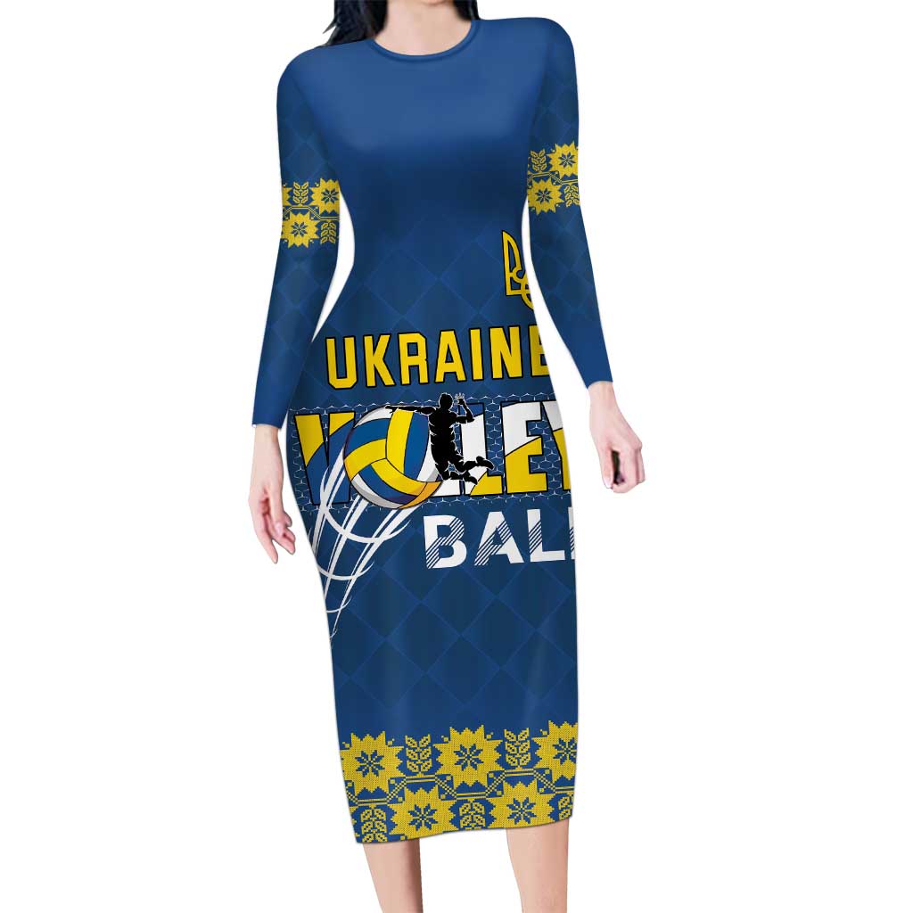 Custom Ukraine Volleyball Long Sleeve Bodycon Dress Cholovicha Zbirna Ukrainy z Volejbolu
