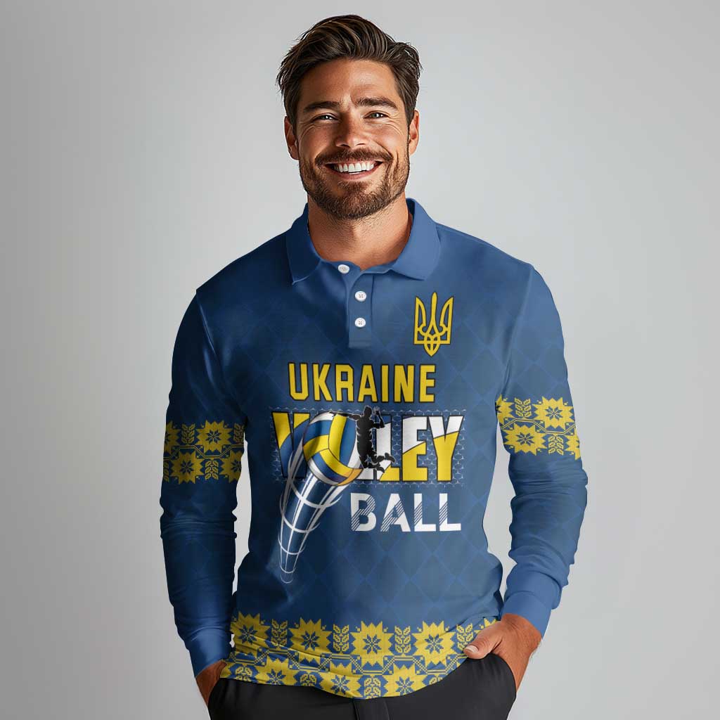 Custom Ukraine Volleyball Long Sleeve Polo Shirt Cholovicha Zbirna Ukrainy z Volejbolu