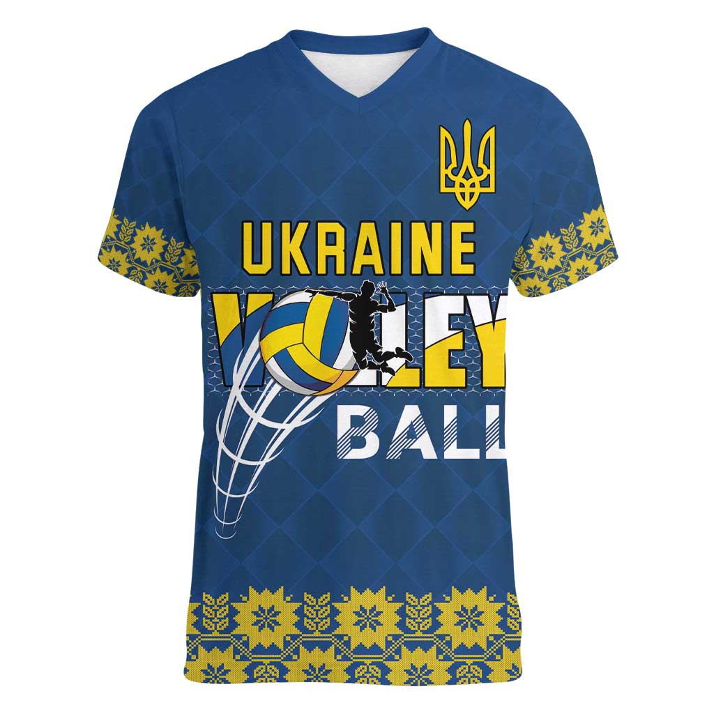 Custom Ukraine Volleyball Women V-Neck T-Shirt Cholovicha Zbirna Ukrainy z Volejbolu