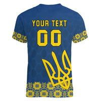 Custom Ukraine Volleyball Women V-Neck T-Shirt Cholovicha Zbirna Ukrainy z Volejbolu