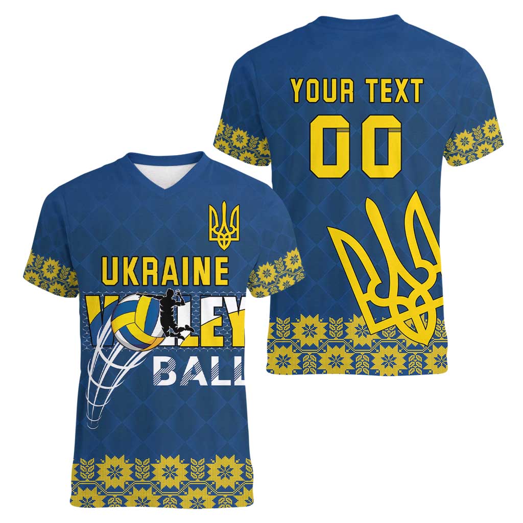 Custom Ukraine Volleyball Women V-Neck T-Shirt Cholovicha Zbirna Ukrainy z Volejbolu