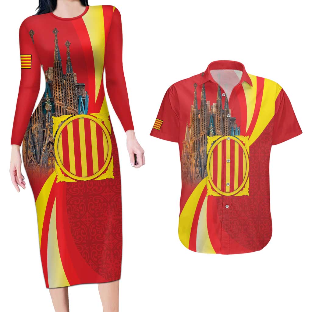 Catalonia Spain Couples Matching Long Sleeve Bodycon Dress and Hawaiian Shirt Basilica de la Sagrada Familia