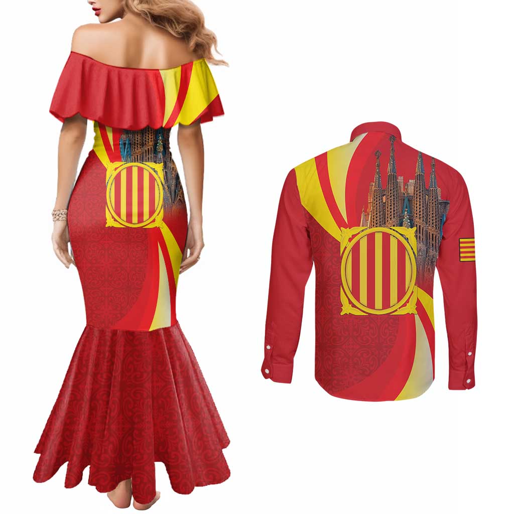 Catalonia Spain Couples Matching Mermaid Dress and Long Sleeve Button Shirt Basilica de la Sagrada Familia