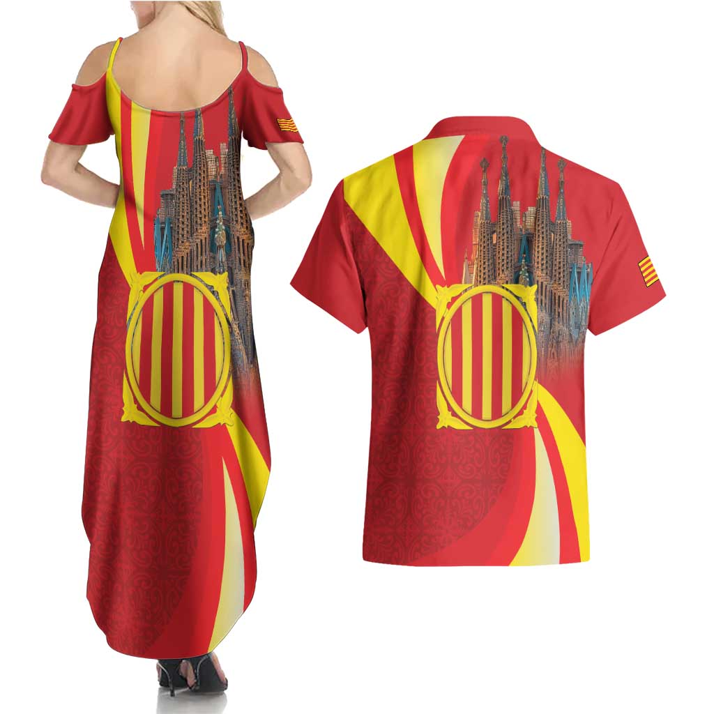 Catalonia Spain Couples Matching Summer Maxi Dress and Hawaiian Shirt Basilica de la Sagrada Familia