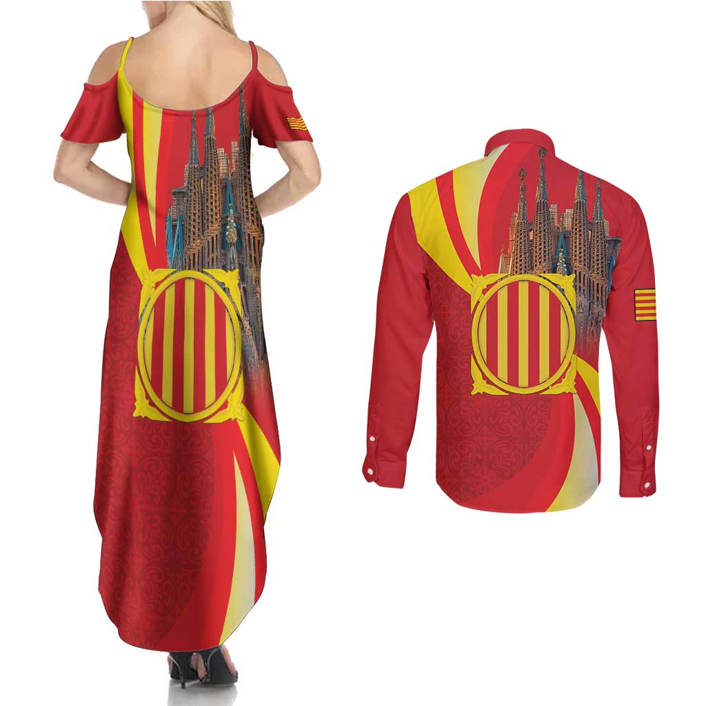 Catalonia Spain Couples Matching Summer Maxi Dress and Long Sleeve Button Shirt Basilica de la Sagrada Familia