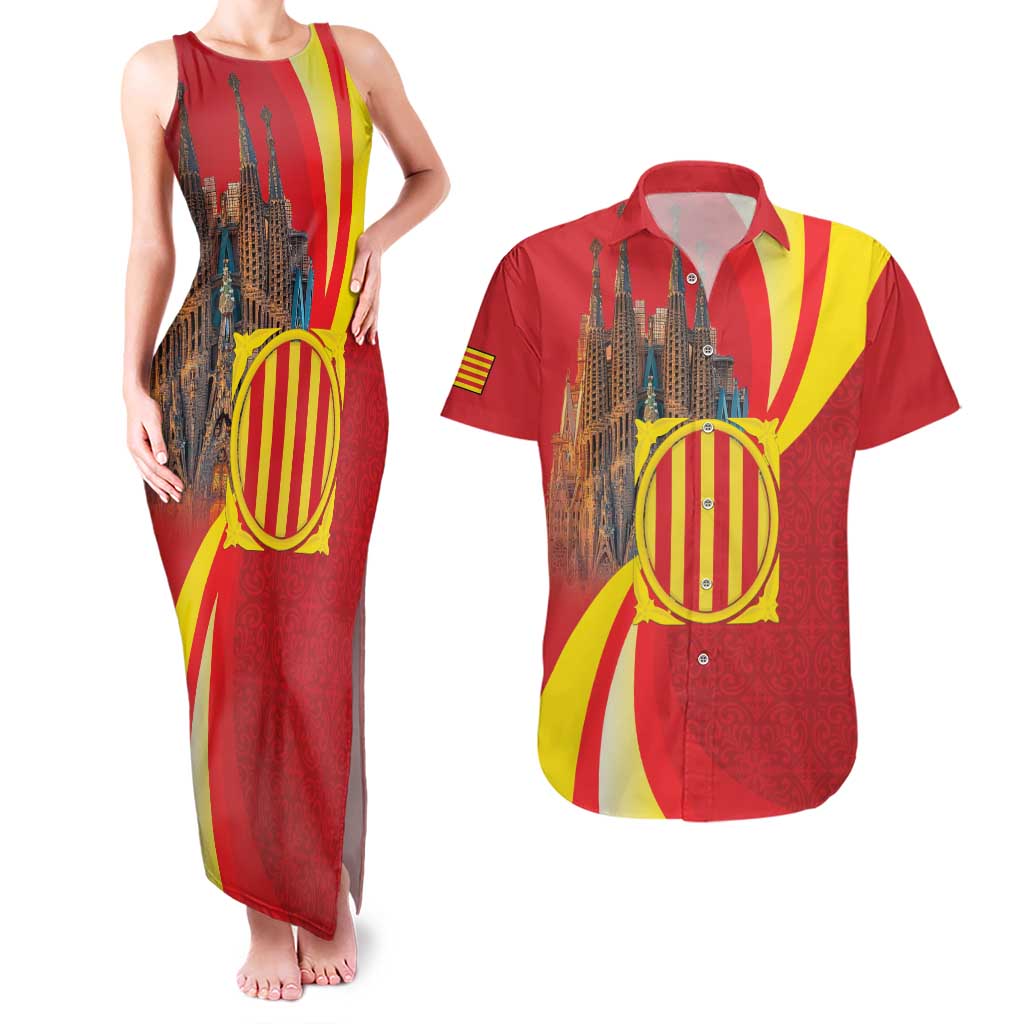 Catalonia Spain Couples Matching Tank Maxi Dress and Hawaiian Shirt Basilica de la Sagrada Familia