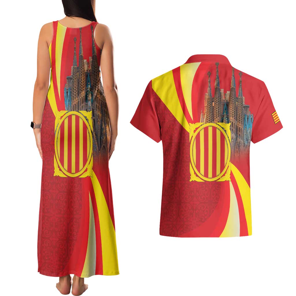 Catalonia Spain Couples Matching Tank Maxi Dress and Hawaiian Shirt Basilica de la Sagrada Familia