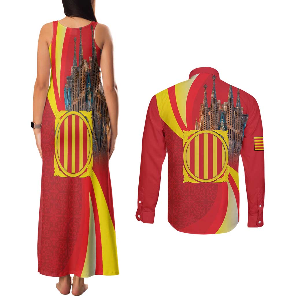 Catalonia Spain Couples Matching Tank Maxi Dress and Long Sleeve Button Shirt Basilica de la Sagrada Familia