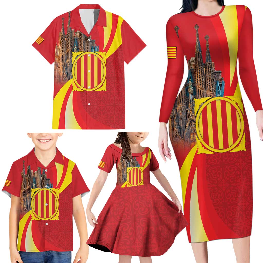 Catalonia Spain Family Matching Long Sleeve Bodycon Dress and Hawaiian Shirt Basilica de la Sagrada Familia