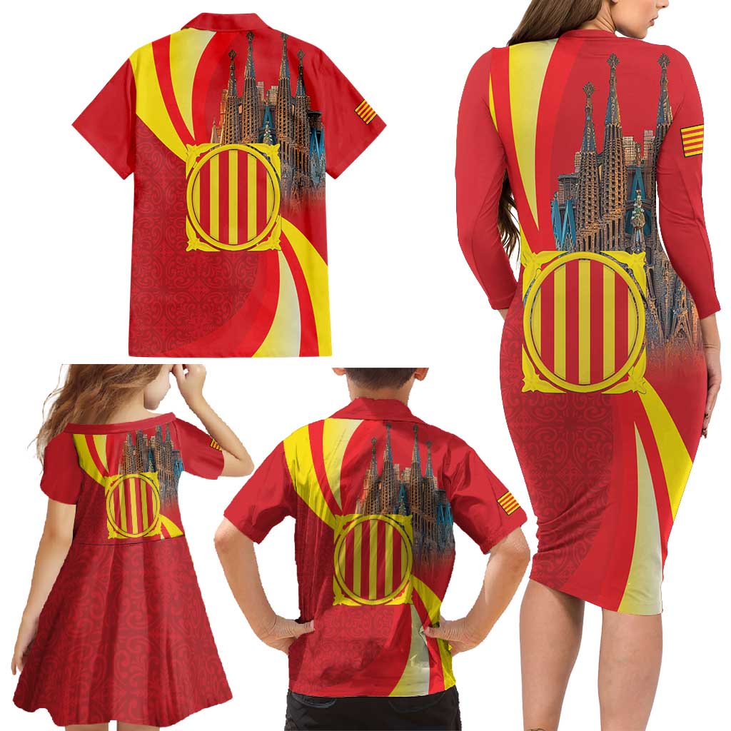 Catalonia Spain Family Matching Long Sleeve Bodycon Dress and Hawaiian Shirt Basilica de la Sagrada Familia