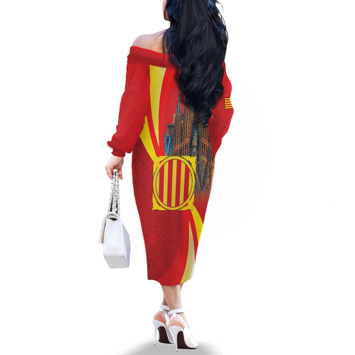 Catalonia Spain Family Matching Off The Shoulder Long Sleeve Dress and Hawaiian Shirt Basilica de la Sagrada Familia