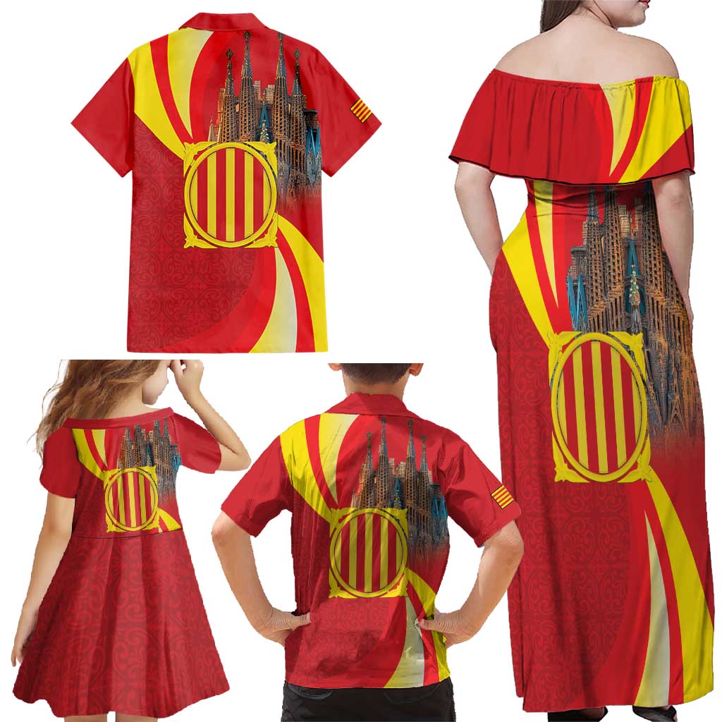 Catalonia Spain Family Matching Off Shoulder Maxi Dress and Hawaiian Shirt Basilica de la Sagrada Familia